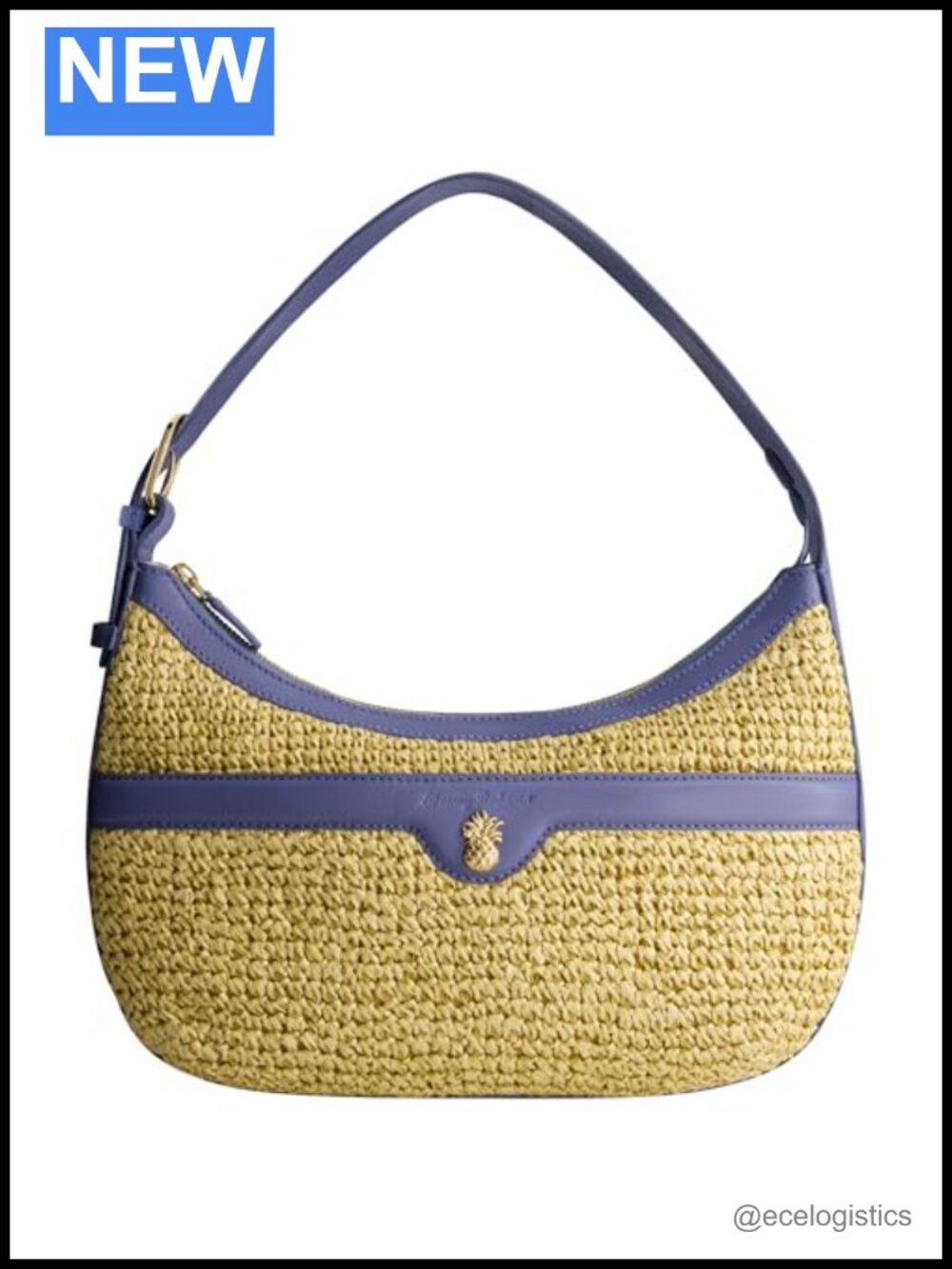 Woven Raffia Hobo Bag with Gold Hardware Shoulder Strap